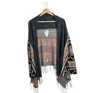 Billabong Long, Open Front Cardigan Size Small Boho Beachy Preppy Azetec Surfing